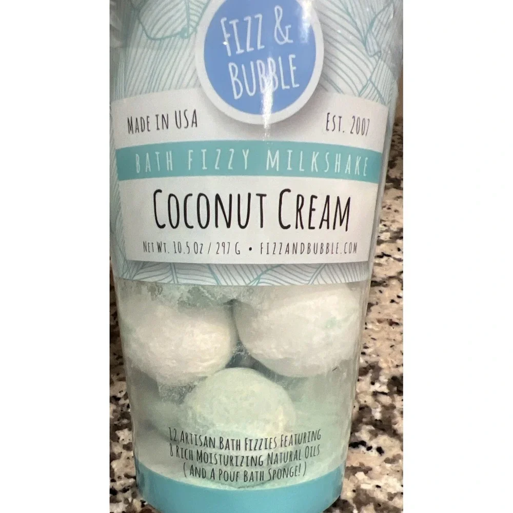 Lot Of 2 Fizz‎ & Bubble Milkshake 12 Bath Fizzy Bombs, Bath Sponge Coconut Cream
